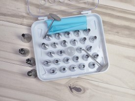 Set picos con bases y manga en caja acrilica